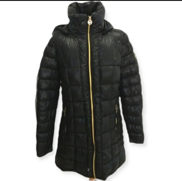 Michael Kors Hooded Packable Down Coat in Black - Picture 2 of 8